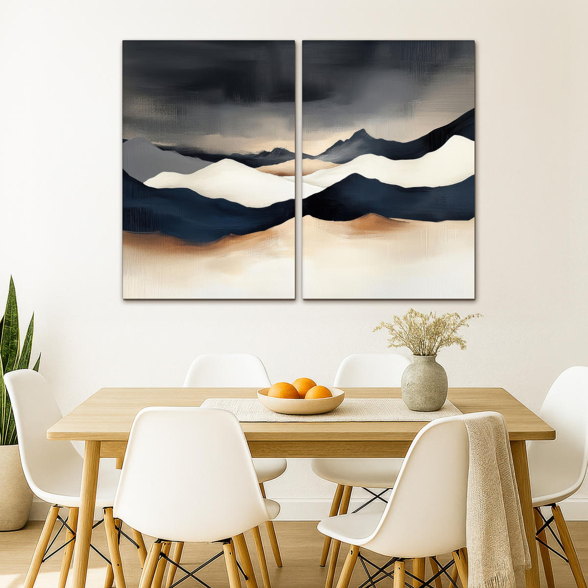 LEINWANDBILD 2er Set Landschaft - Abstrakt - Modern 120x90 cm - Dunkelblau, Textil (120/90cm) - MuchoWow