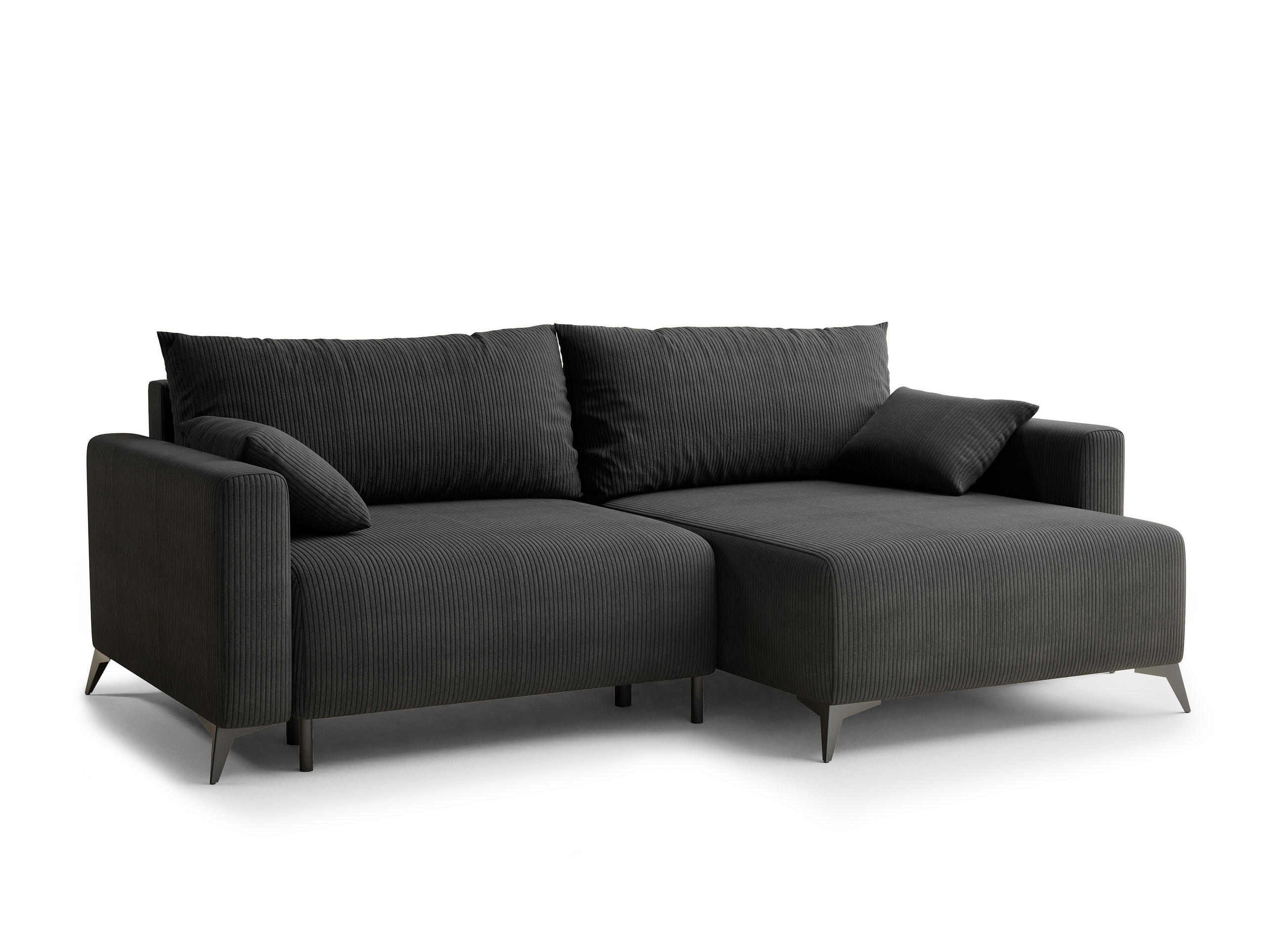 ECKSOFA MIT SCHLAFFUNKTION Leon Anthrazit Samtstoff - Anthrazit/Schwarz, Holz/Holzwerkstoff (239/148cm) - Maison de Reve
