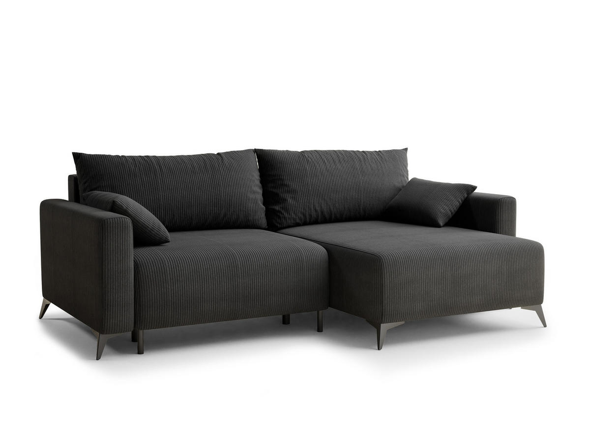 ECKSOFA MIT SCHLAFFUNKTION Leon Anthrazit Samtstoff - Anthrazit/Schwarz, Holz/Holzwerkstoff (239/148cm) - Maison de Reve