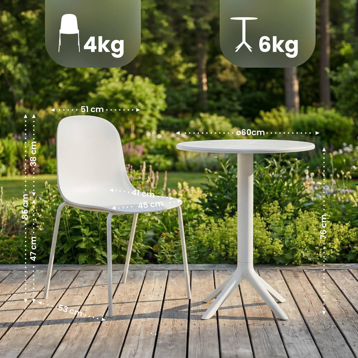 GARTENMÖBEL-SET Ella 2 Stühle 162x60x85cm Kunststoff Weiß Balkonset - Weiß, Kunststoff - DELUKE