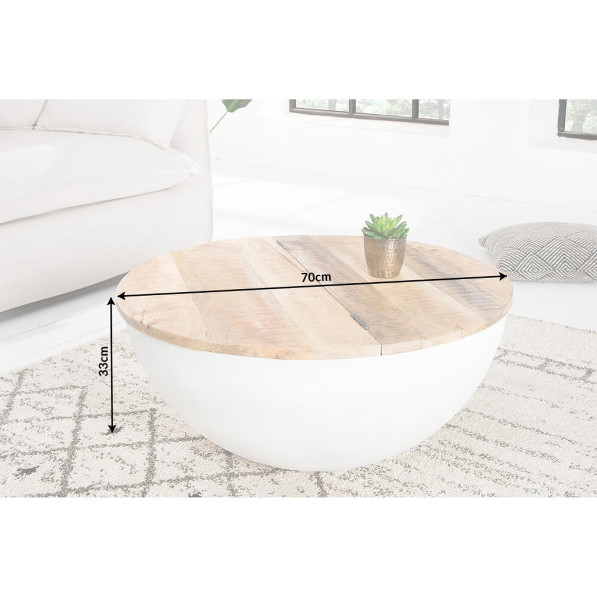 COUCHTISCH INDUSTRIAL STORAGE Mangoholz Weiß, Natur 70 cm - Braun, Holz (70/70/33cm) - riess-ambiente