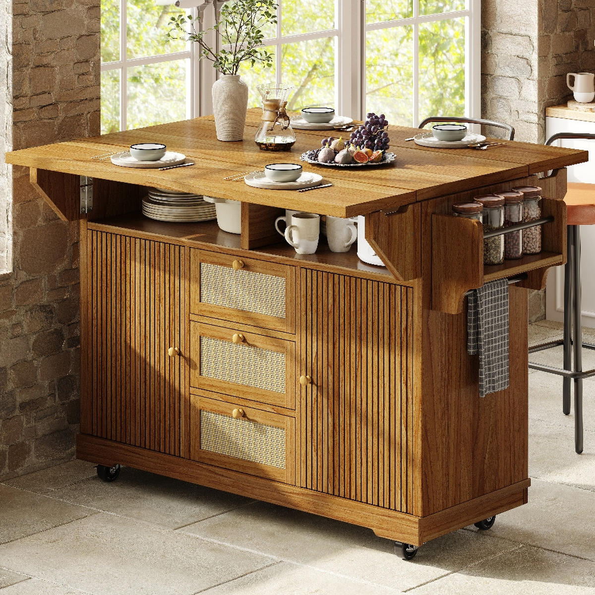KÜCHENINSEL SERVIERWAGEN AUSKLAPPBAR, Küche Balkon Camping, 142,5/80/95 cm - Dunkelbraun, Kunststoff (80/95/142.5cm) - Rolipo