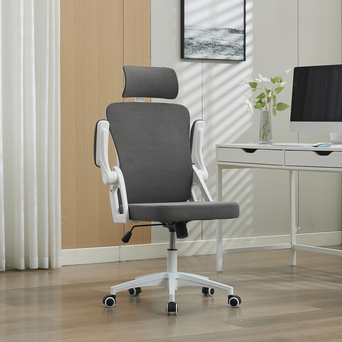 DREHSTUHL 65/58/128 cm Grau aus Upholstered mit Netzrücken, verstellbar - Grau, Textil (58/108/65cm) - OKWISH
