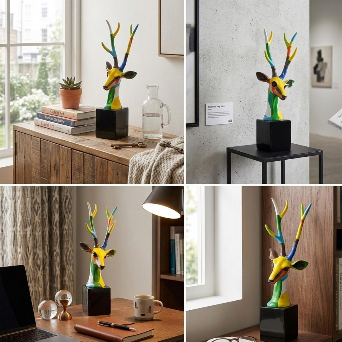 SKULPTUR Hirsch 54 cm Bunt Handbemalt mit Sockel Polyresin Dekofigur - Multicolor, Kunststoff (30/54/30cm) - COCOMaison