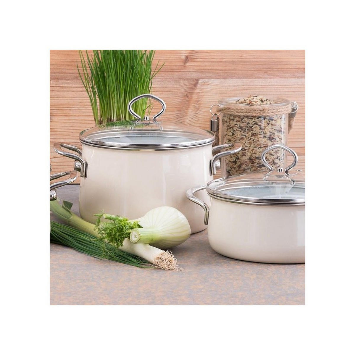 HOHER Topf mit Deckel 6,5l 24cm Avorio R0705011 - Creme, Glas (24cm) - Riess