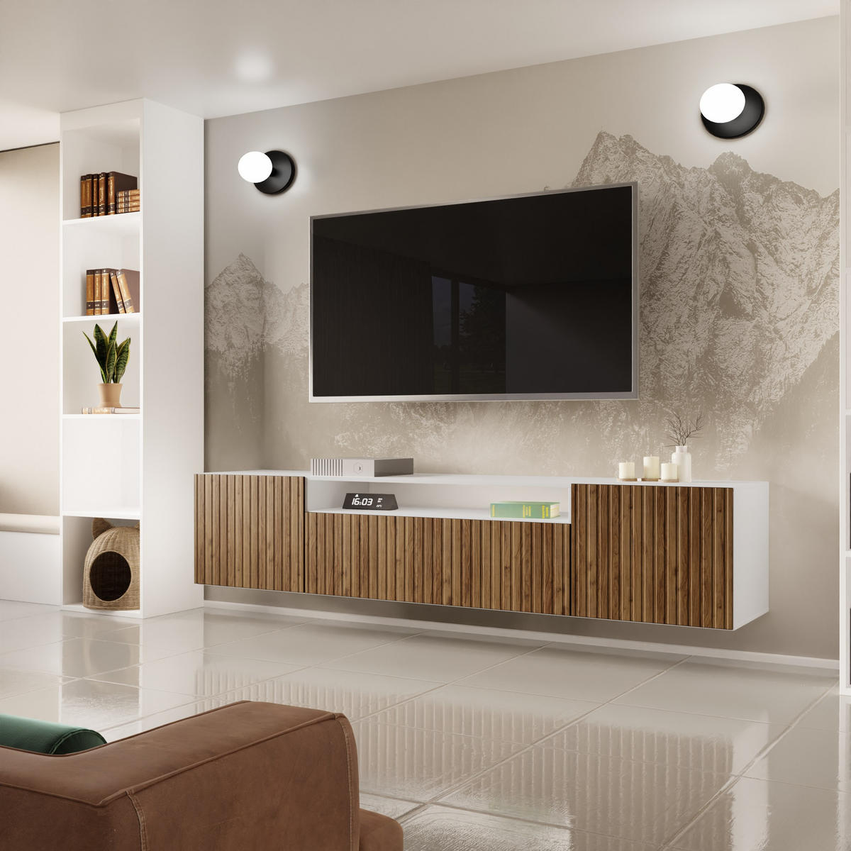 LOWBOARD LIVO 200/41/40 cm, Hängender TV-Schrank Weiß / Eichefarben - Eichefarben/Braun, Holzwerkstoff (200/41/40cm) - MASSENO