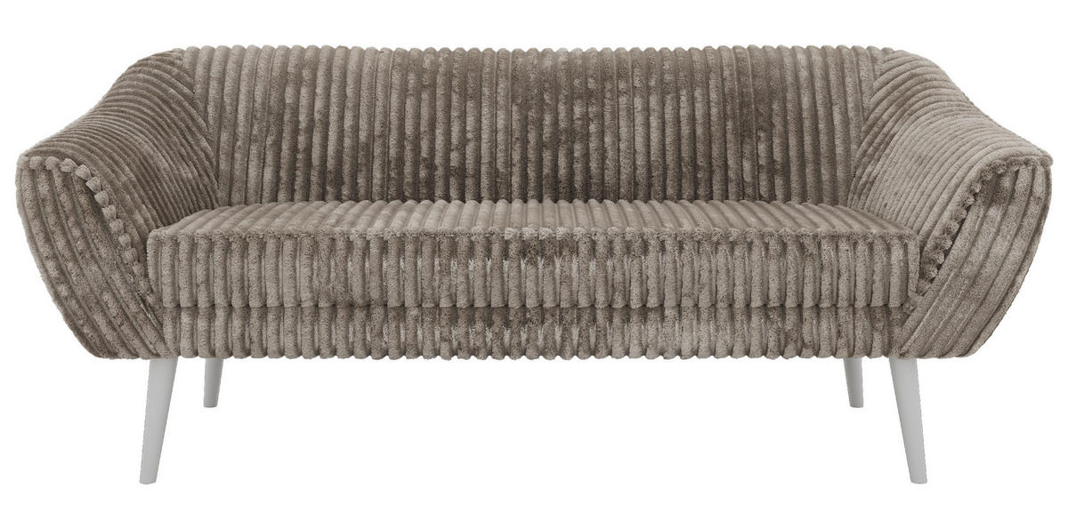 TŘÍMÍSTNÁ POHOVKA PIRS 3 - Světle hnědá Manšestr - Bílé nohy - bílá/světle hnědá, kompozitní dřevo/textil (180/75/74cm) - MKS