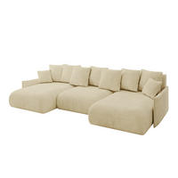 WOHNLANDSCHAFT mit Schlaffunktion und Bettkasten ONESK-U-v1 304x165x40 Beige Velours - Beige, Holzwerkstoff/Kunststoff (304/90/165cm) - ALTDECOR