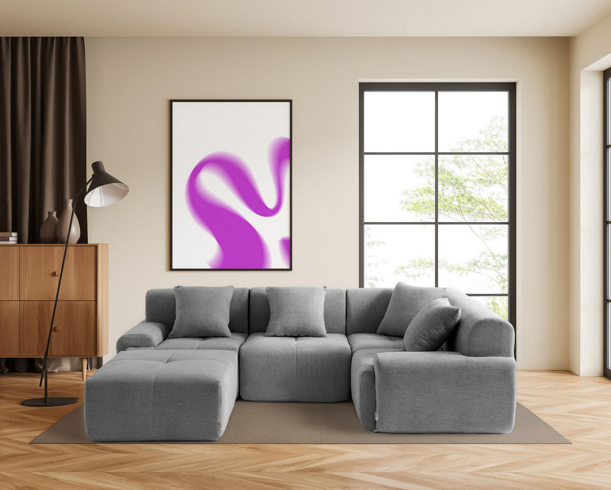 ECKSOFA Chenille Mineralgrau - Grau, Textil (260/190cm) - MILYsofa