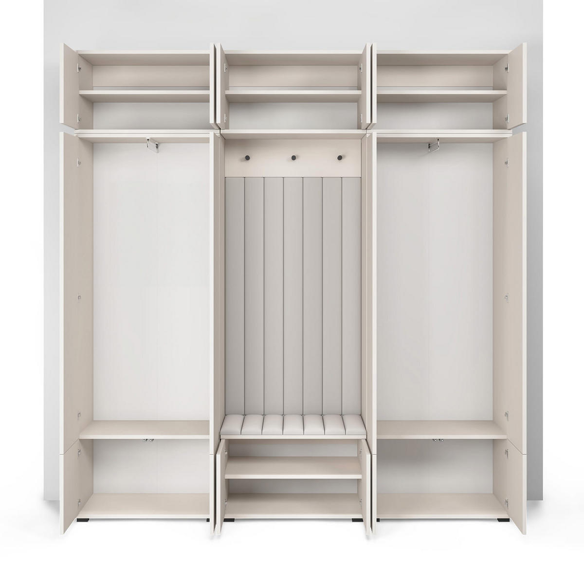 GARDEROBE Ritmo version 3 mit POLSTERPANEELEN SCHWARZ - Beige/Schwarz, Holzwerkstoff (210/225/44cm) - Jerpax