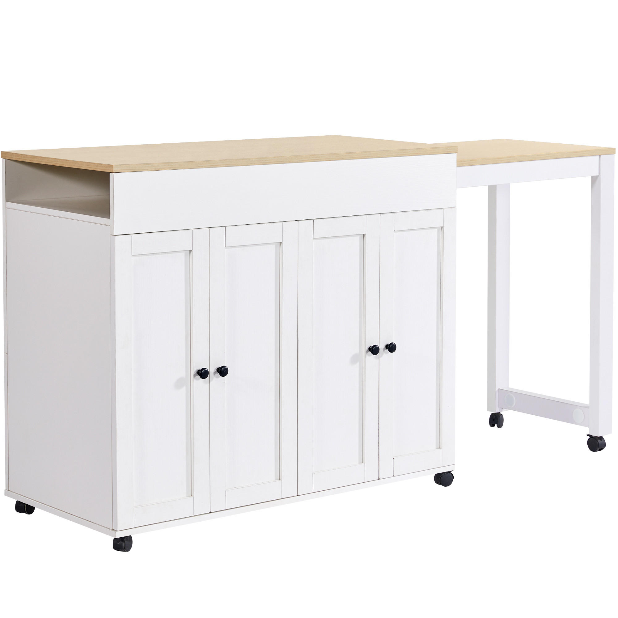 KÜCHENINSEL in Weiß mit ausziehbarer Tischplatte und Stauraum für Esszimmer, B118-180/T50/H94 cm - Weiß, Holzwerkstoff (118/94/50cm) - STILVORA