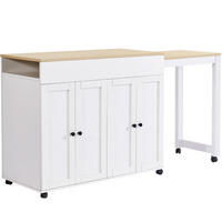 KUCHYŇSKÝ OSTRŮVEK v bílé barvě s rozkládací deskou a úložným prostorem, 118-180×50×94 cm - bílá, kompozitní dřevo (118/94/50cm) - STILVORA