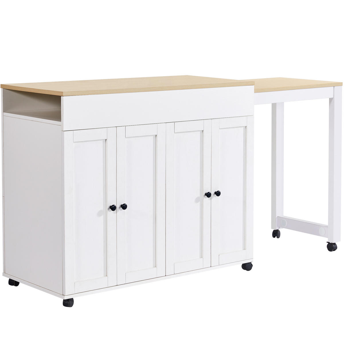 BARTISCH 117-180/50/94,6 cm in Weiß mit Ablagefächern und ausziehbarer Platte - Weiß, Holzwerkstoff (117/50/94.6cm) - BEAOK