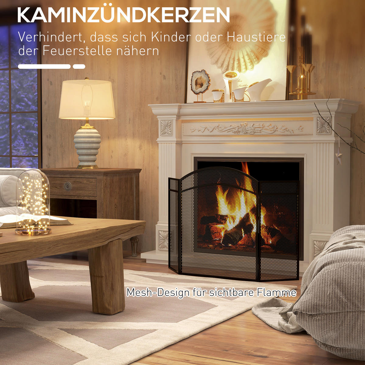 KAMINSCHUTZGITTER, Klappbares Kamingitter mit 3 Paneelen, 96 x 60 cm, Schwarz - Schwarz, Metall (1/60/96cm) - HOMCOM