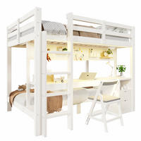 HOCHBETT 90/200 i 140/200 cm mit Schubladen, Schreibtisch und LED-Lichtleiste, Kiefernholz, Weiß/Natur - Weiß, Holz/Holzwerkstoff (90/200cm) - Redom