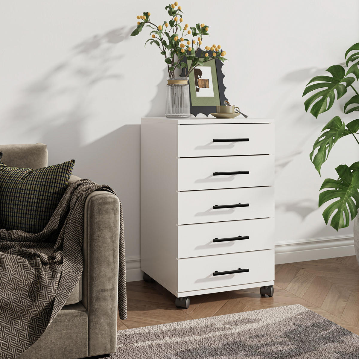 ROLLCONTAINER - Schwarz/Weiß, Holzwerkstoff/Kunststoff (40/69/40cm) - Relaxdays