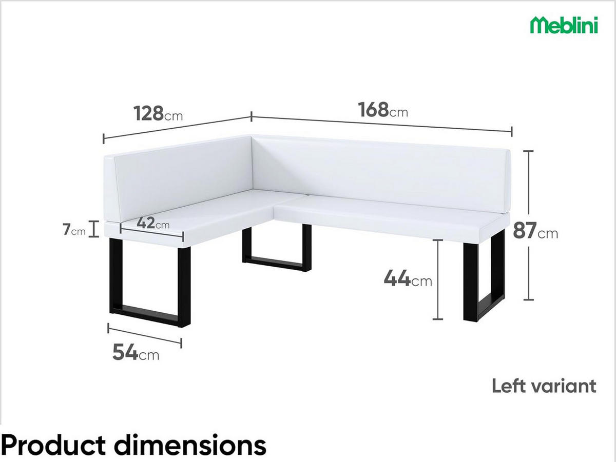 ECKBANK TONI_U - Weiß, Leder (128/168cm) - Meblini