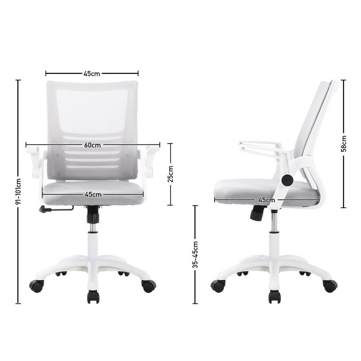 BÜROSTUHL Höhenverstellbar 360°-Drehbar Armlehnen Rollen Grau - Weiß/Grau, Kunststoff (60/101/45cm) - Livingandhome
