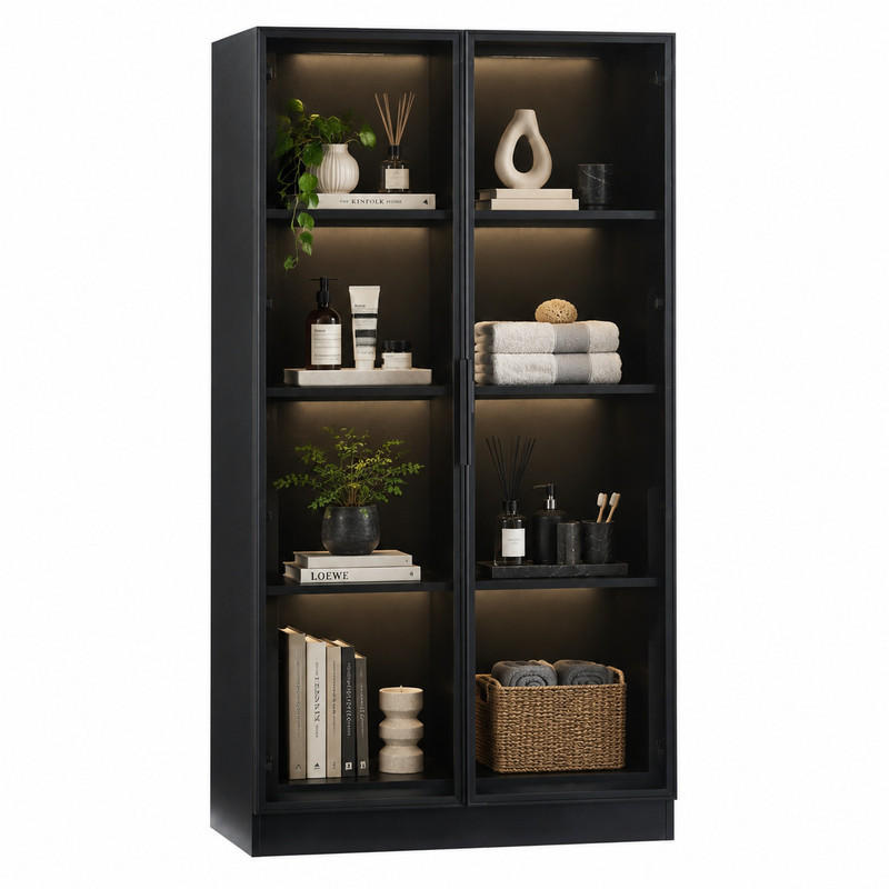 Beauniv Vitrine Schwarz 40x160x80 cm
