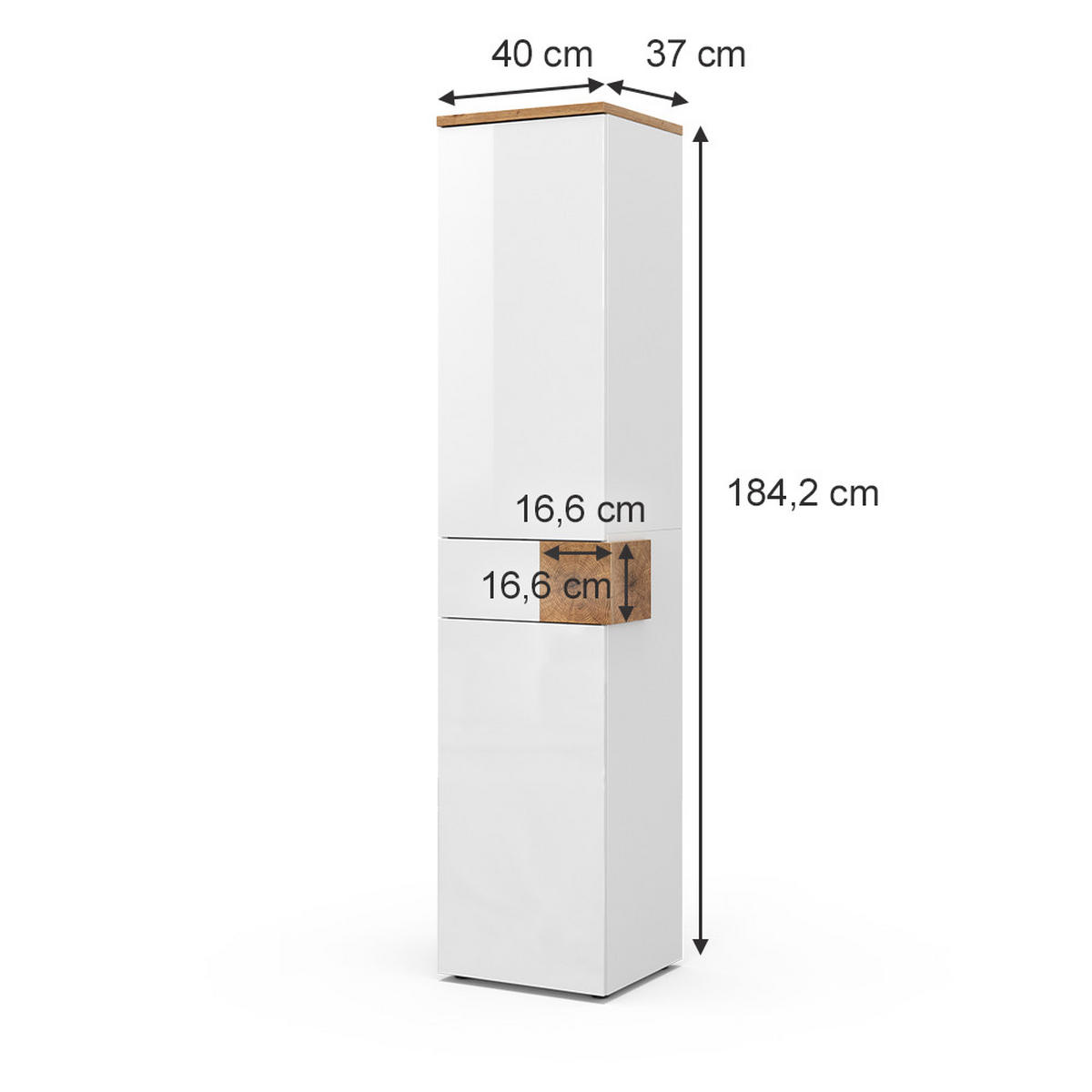 BADSCHRANK Eden Weiß 40 x 184.2 cm mit 2 Türen und Schublade - Weiß/Eiche Artisan, Holzwerkstoff (40/184.2/37cm) - Vicco