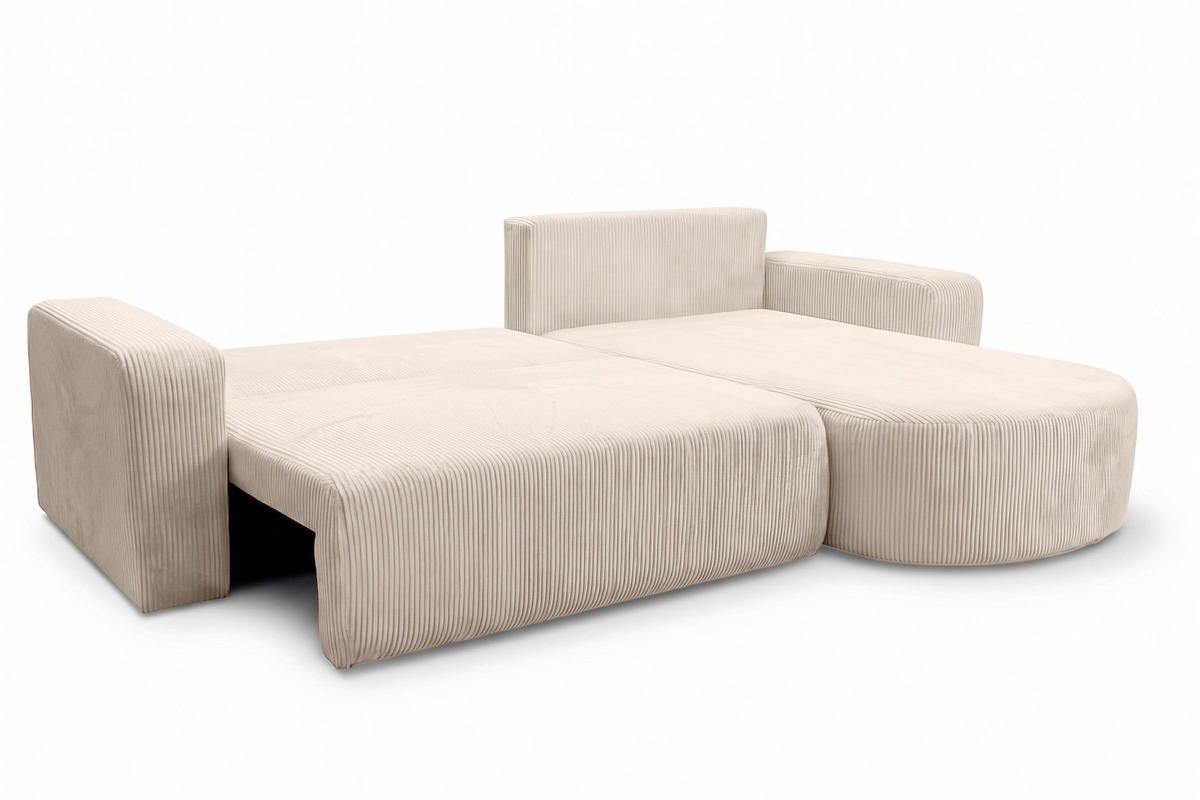 ECKSOFA Mit Schlaffunktion, Cordstoff Poso, Beige, Rechts, ROUND ONE XL - Creme, Holz (271/175cm) - Kaiser Möbel