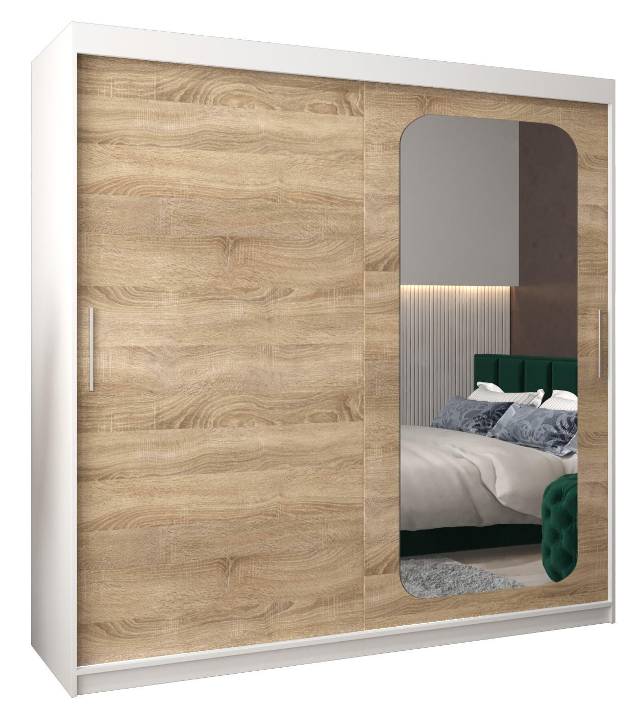 SCHWEBETÜRENSCHRANK 200/200/62 2-türig - Silberfarben/Weiß, Holz/Kunststoff (200/200/62cm) - Abiks Möbel
