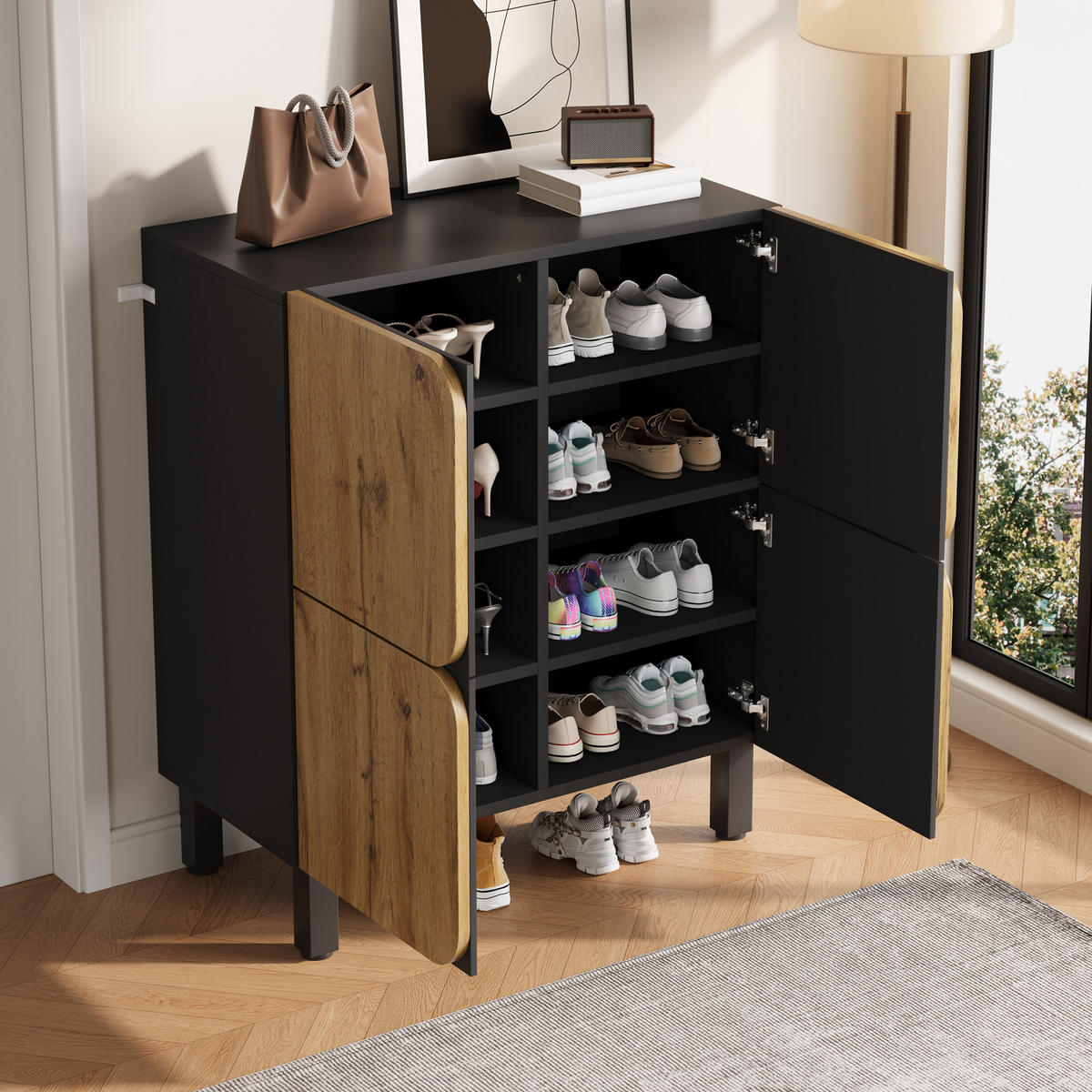 SCHUHSCHRANK aus MDF 80x38,5x95cm in Natur mit Soft-Close - Naturfarben, Holzwerkstoff (80/95/38.5cm) - Modfu