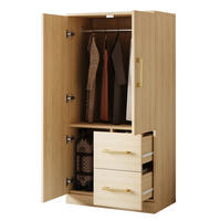 KLEIDERSCHRANK Holz, Doppeltür mit 2 Schubladen & Staufach, 70/40/135 cm, Naturholz - Naturfarben, Holz (70/135/40cm) - Redom