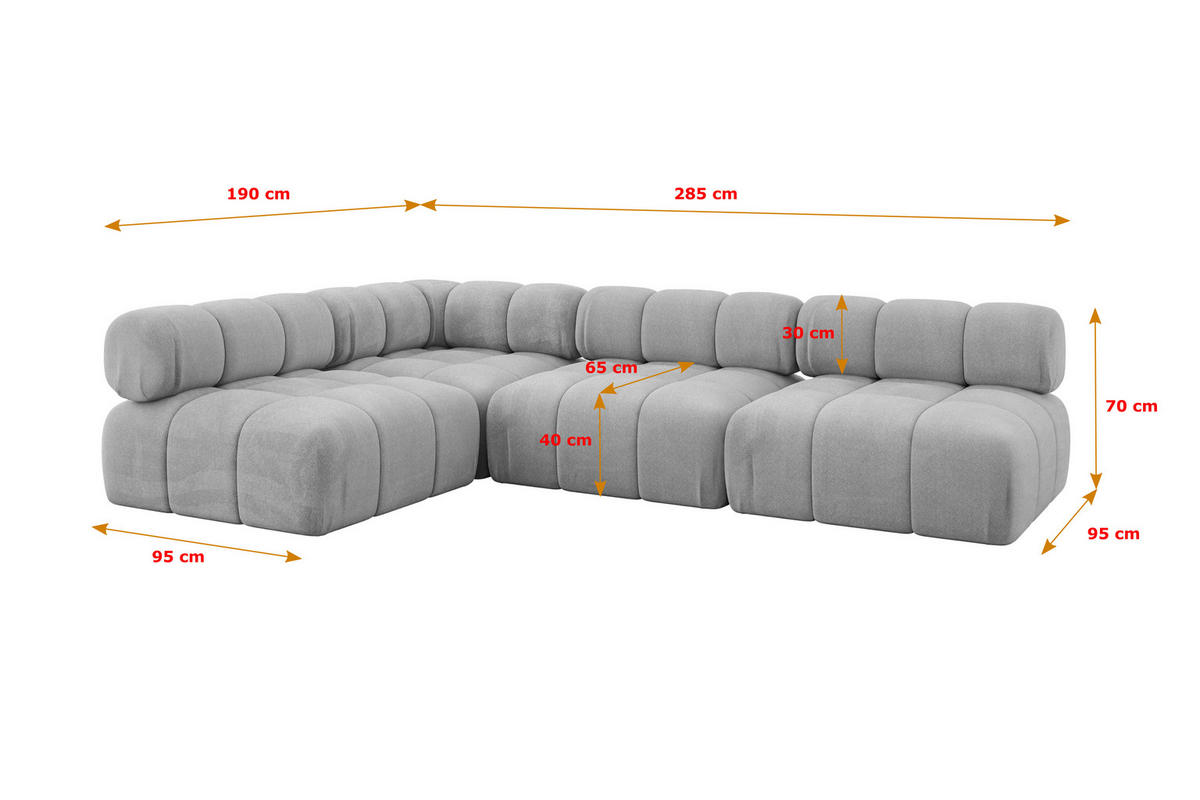ECKSOFA modulares Sofa Samaro-L2 - 285x190x70 cm Hellgrau Velours - Hellgrau, Holzwerkstoff/Textil (285/190cm) - ALTDECOR