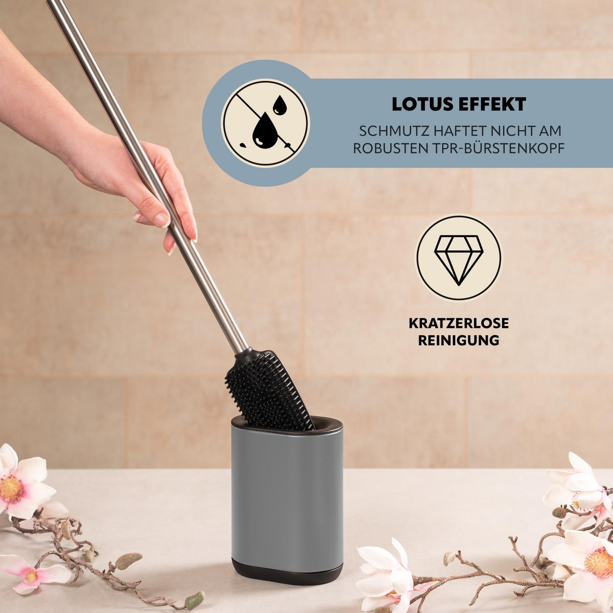 WC-GARNITUR BARBENA, grau, Kunststoff Edelstahl - Grau, Metall (11/53/4cm) - bremermann