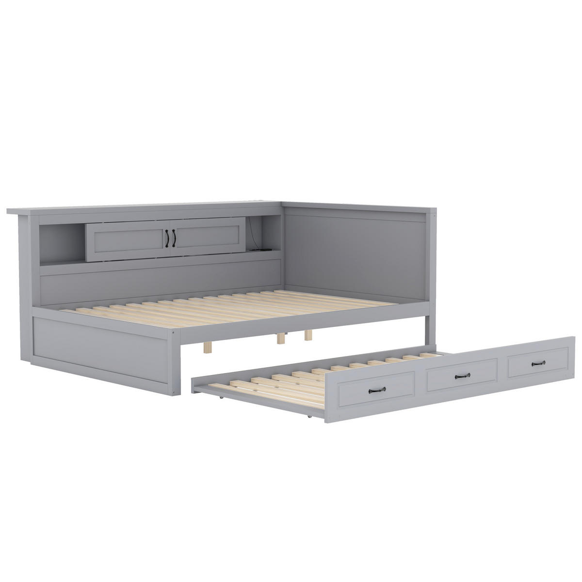 MULTIFUNKTIONSBETT 140/200 cm grau mit LED-Leuchten und ausziehbarem Bett - Grau, Holzwerkstoff (140/200cm) - OKWISH