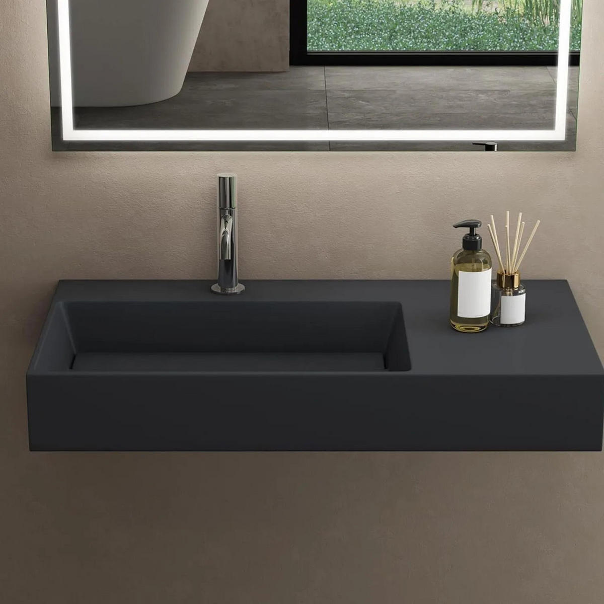 WASCHBECKEN Rea Konglomerat Archi 75 Cm Grey Matt - Grau, Keramik (43/14/75cm) - REA