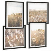 BILDER SET 4er Set - 50x50 cm & 40x60 cm Schwarzer Rahmen - Landschaftsgrasblumen Wärme - Schwarz, Kunststoff (50/50cm) - TULUP