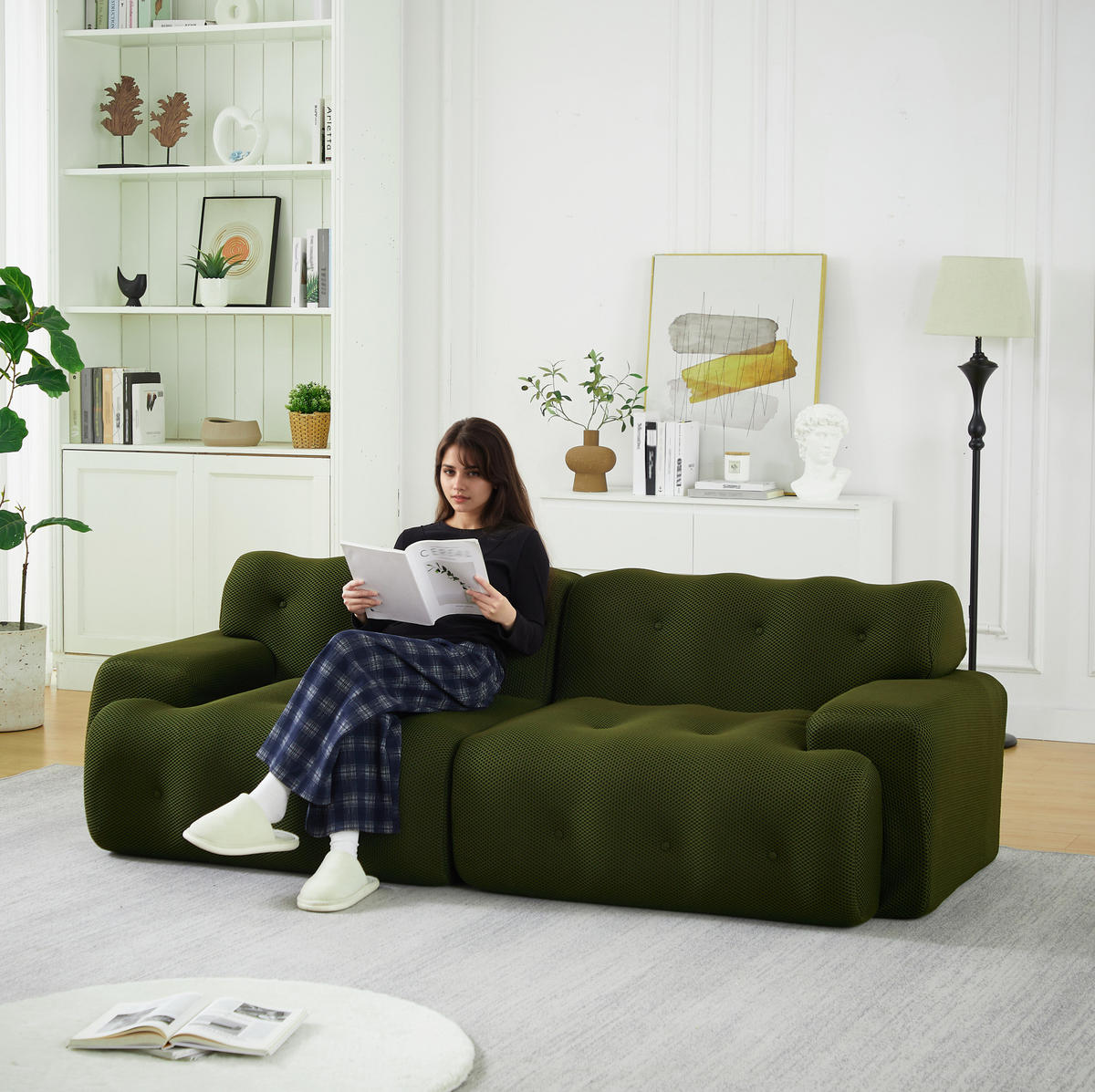 2-SITZER-SOFA aus Stoff 224x104x66 cm Grün mit breiten Armlehnen und montagefreiem Design - Grün, Textil (224/66/104cm) - Modfu