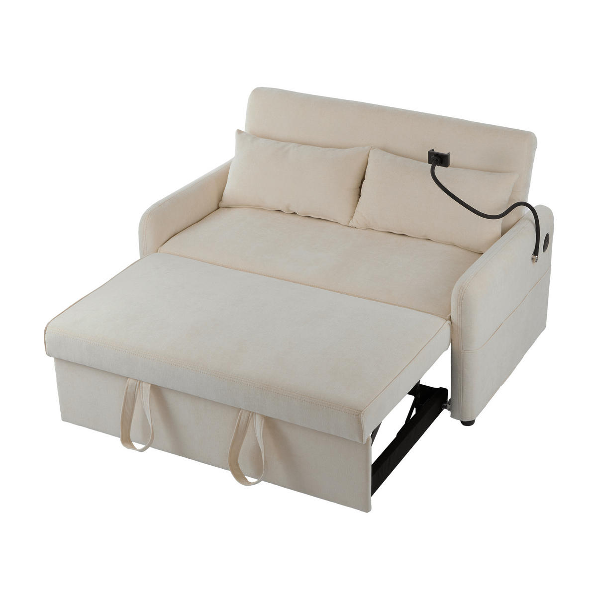 SCHLAFSOFA Doppel Klappbares mit verstellbarer Rückenlehne und USB-Anschluss Chenille Beige 129/163/81 cm - Beige, Textil (129/81/76cm) - OKWISH
