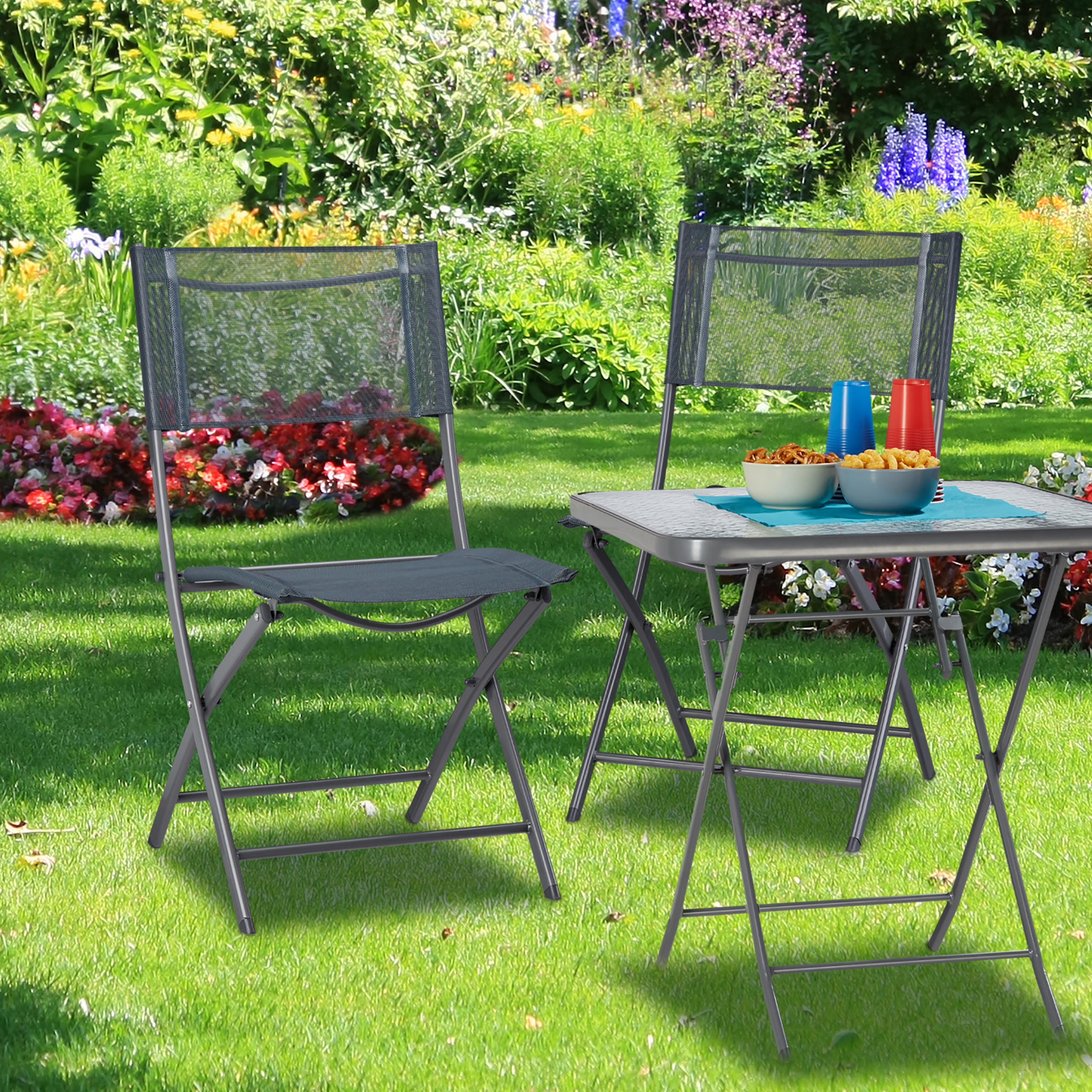 2XKLAPPSTUHL - Multicolor, Textil/Metall (55/87/48cm) - Relaxdays
