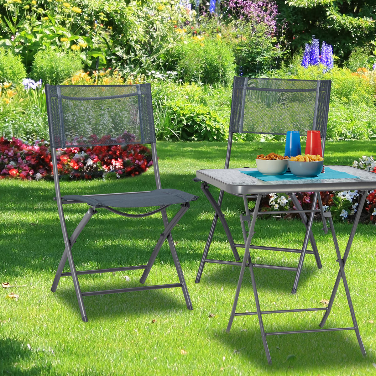 2XKLAPPSTUHL - Multicolor, Textil/Metall (55/87/48cm) - Relaxdays