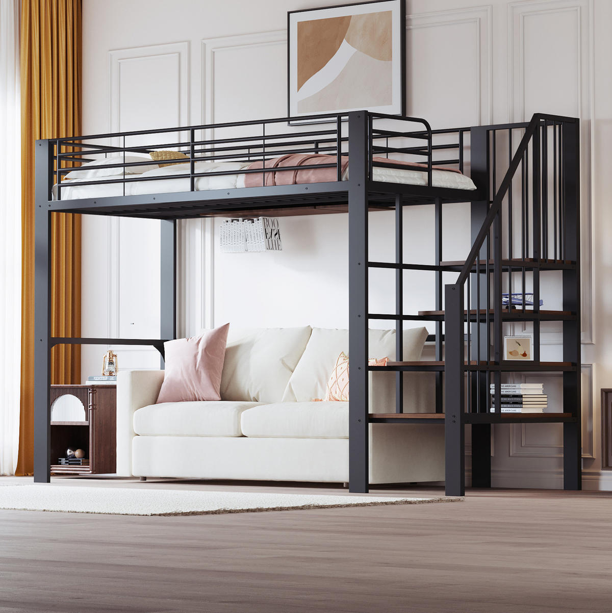 HOCHBETT 90/200 cm aus Metall mit Treppe und Stauraum in Schwarz - Schwarz, Metall (90/200cm) - Flora Grace