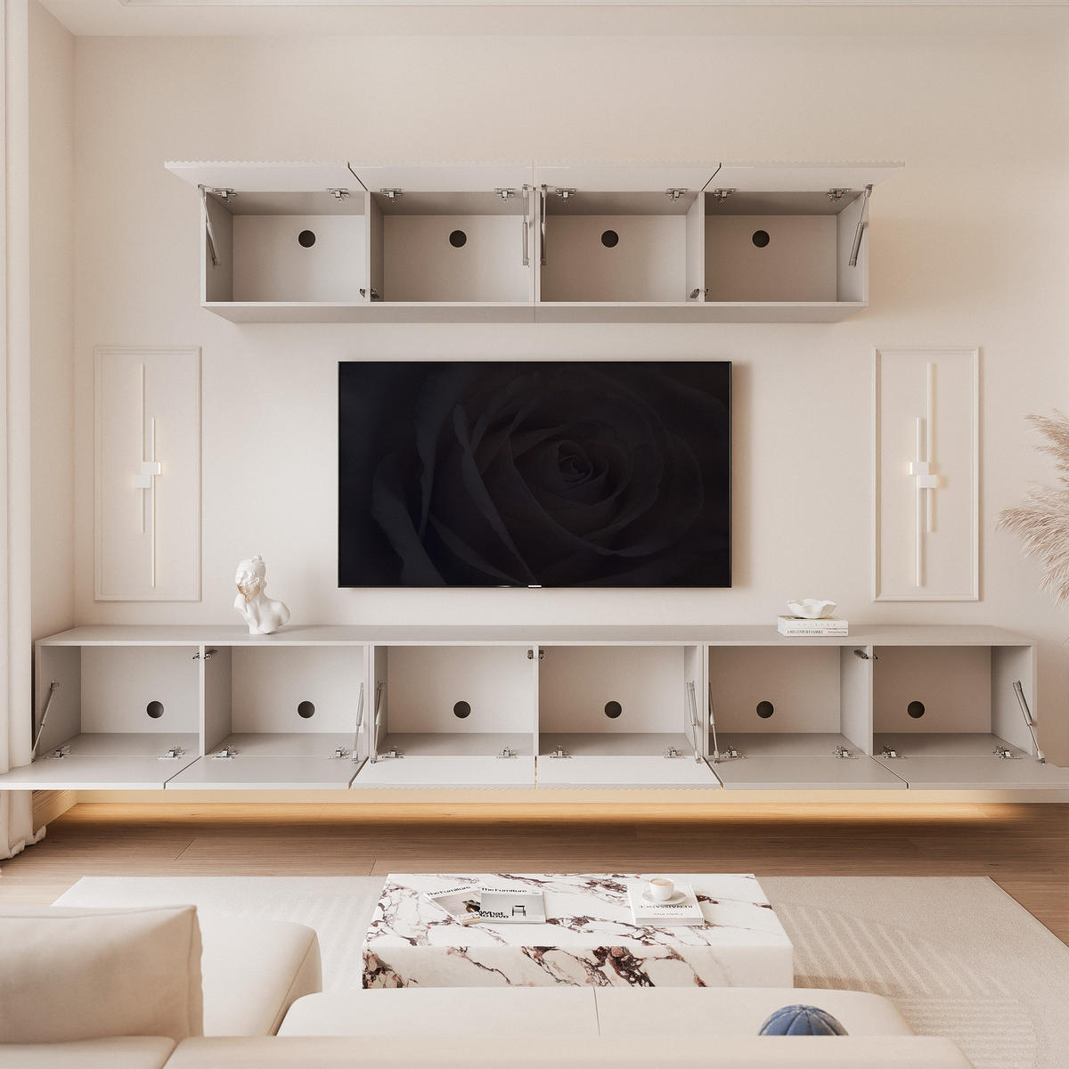 TV-LOWBOARD ANGEL VIII mit LED-Beleuchtung, 300 cm Kaschmir - Kaschmir, Holzwerkstoff (300/72/40cm) - Idohome