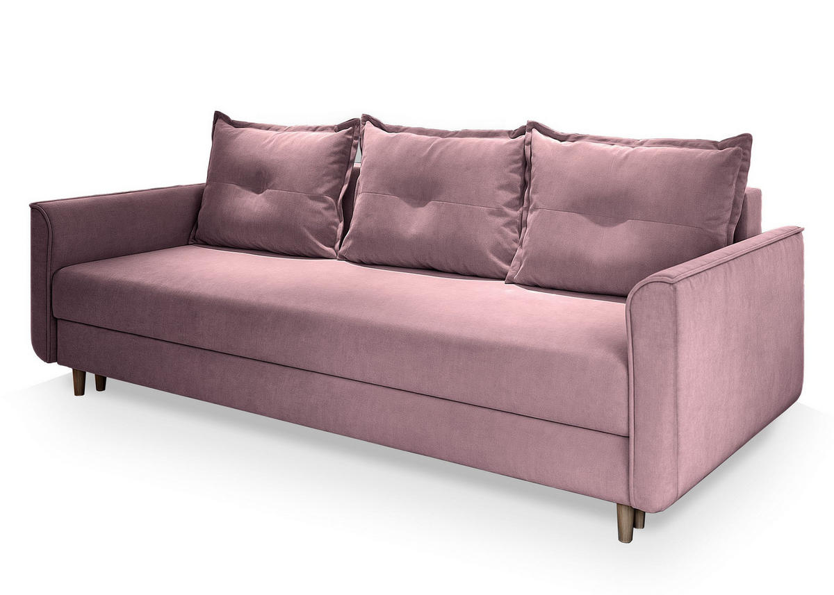 BETTSOFA NAPOL Rosa Plüsch-Stoff mit Schlaffunktion - Rosa, Textil (220/93/87cm) - MASSENO
