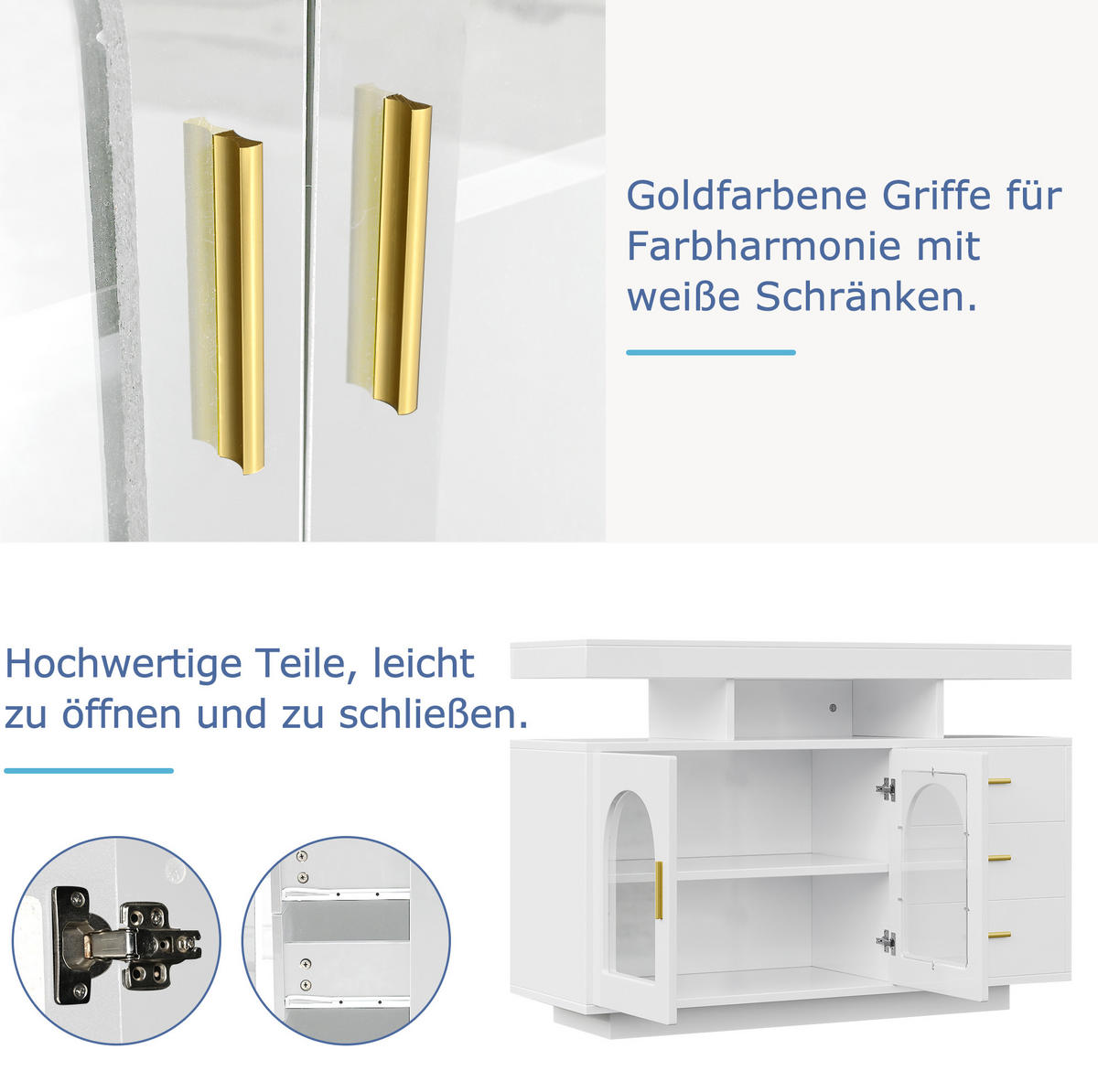 SIDEBOARD 120/40/80 cm mit LED-Beleuchtung, 3 Schubladen und viel Stauraum, Weiß - Weiß, Holzwerkstoff (120/80/40cm) - Redom