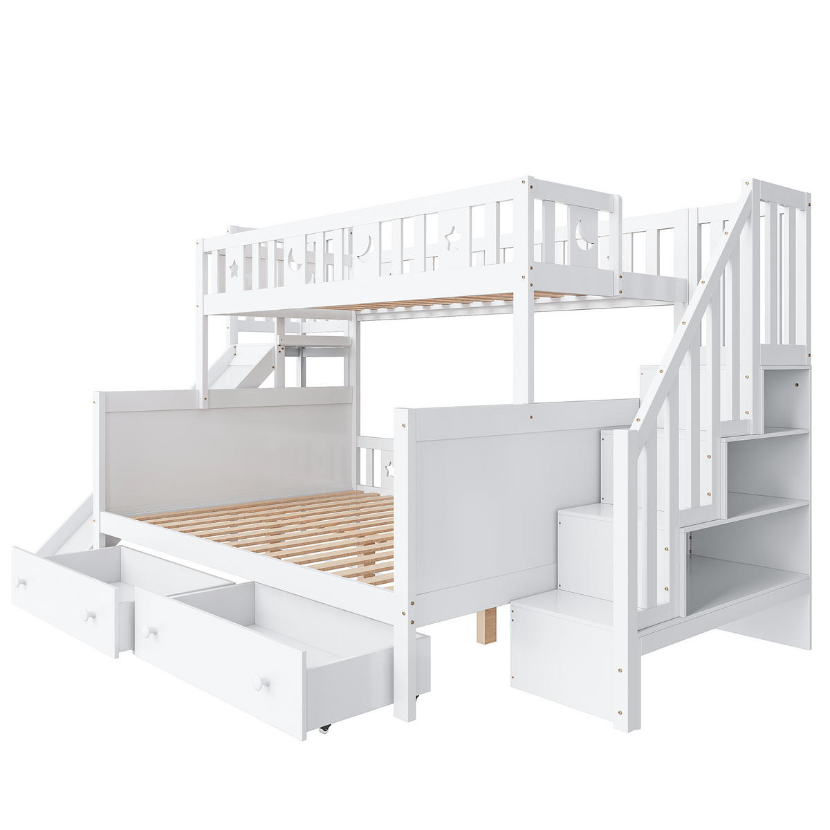 ETAGENBETT 90/140 cm mit Rutsche und Stauraum aus Massivholz weiß - Weiß, Holz (90/140cm) - OKWISH