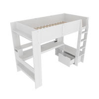 HOCHBETT 90/200 cm DE-04535, mit LED, Schreibtisch, Schublade und Regalen in Weiß - Weiß, Holz/Holzwerkstoff (90/200cm) - ComfortXL