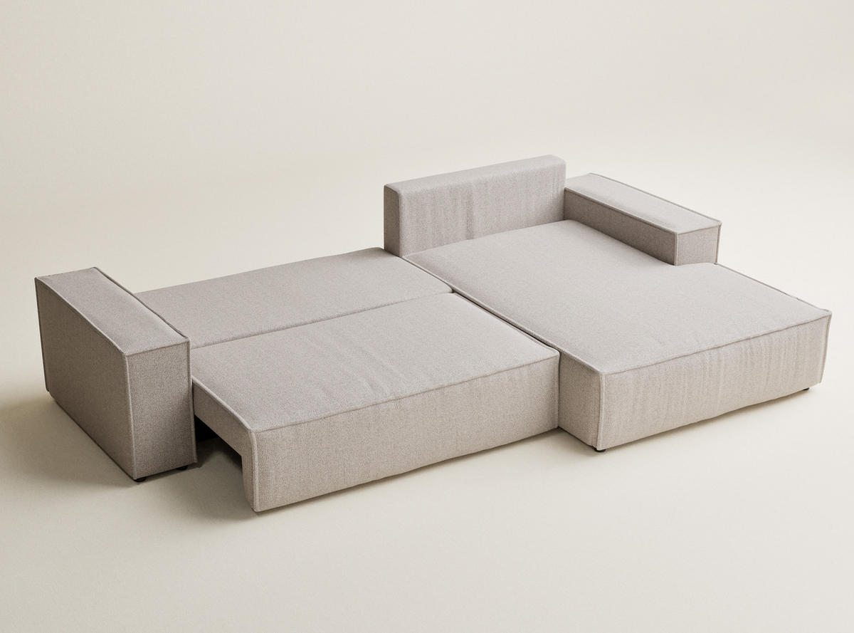 ECKSOFA MIT SCHLAFFUNKTION Maze Beige Webstoff - Schwarz/Grau, Holz/Holzwerkstoff (294/185cm) - Maison de Reve
