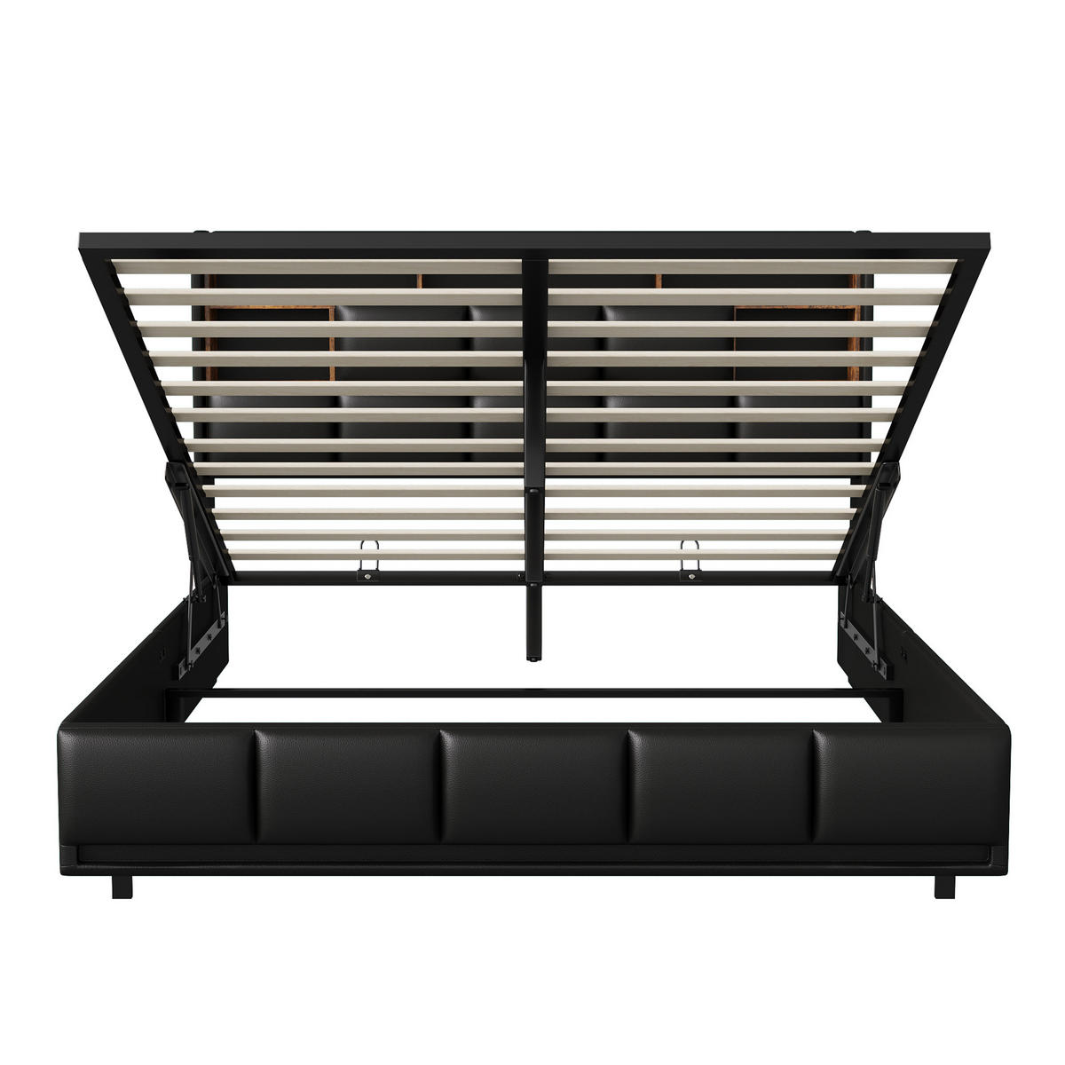 POLSTERBETT 140x190 cm mit LED & USB, Doppelbett mit Stauraum Kopfteil & Lattenrost, Kunstleder Schwarz - Schwarz, Metall (140/190cm) - EuroLiving