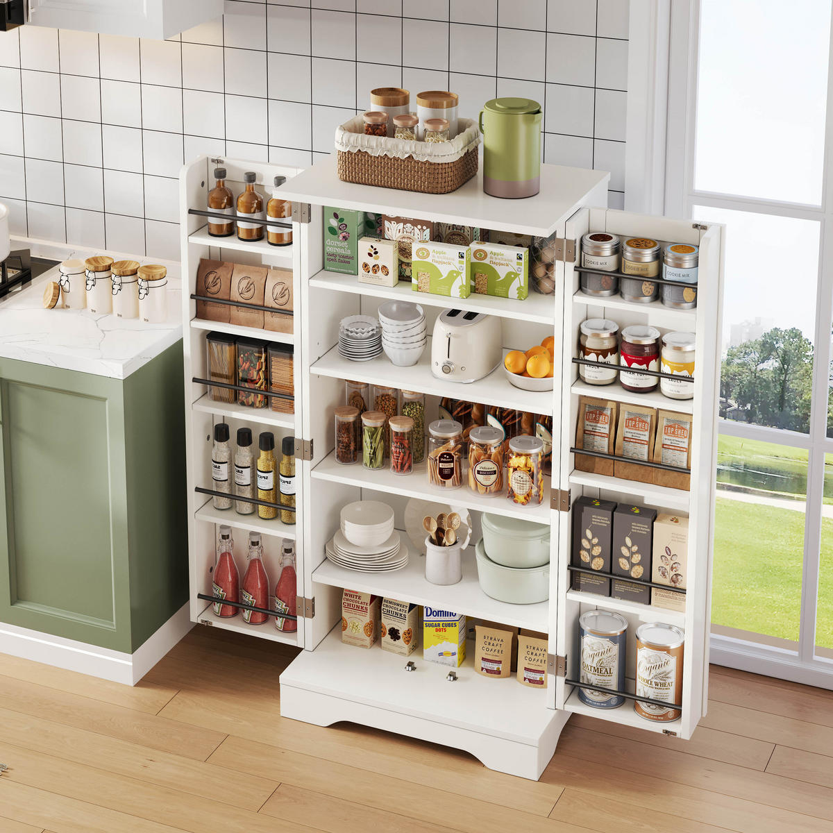 BUFFET 60/40/120.5 cm Weiß mit LED-Sensorlicht - Weiß, Holz (60/120/40cm) - Oxeza
