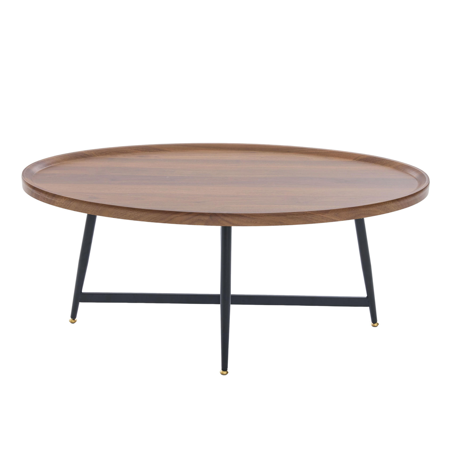 COUCHTISCH, ovale MDF-Tischplatte in Braun mit schwarzem Metallgestell, skandinavisch-minimalistisch, 110/55/45 cm,Braun - Braun, Holzwerkstoff (55/110/45cm) - Redom