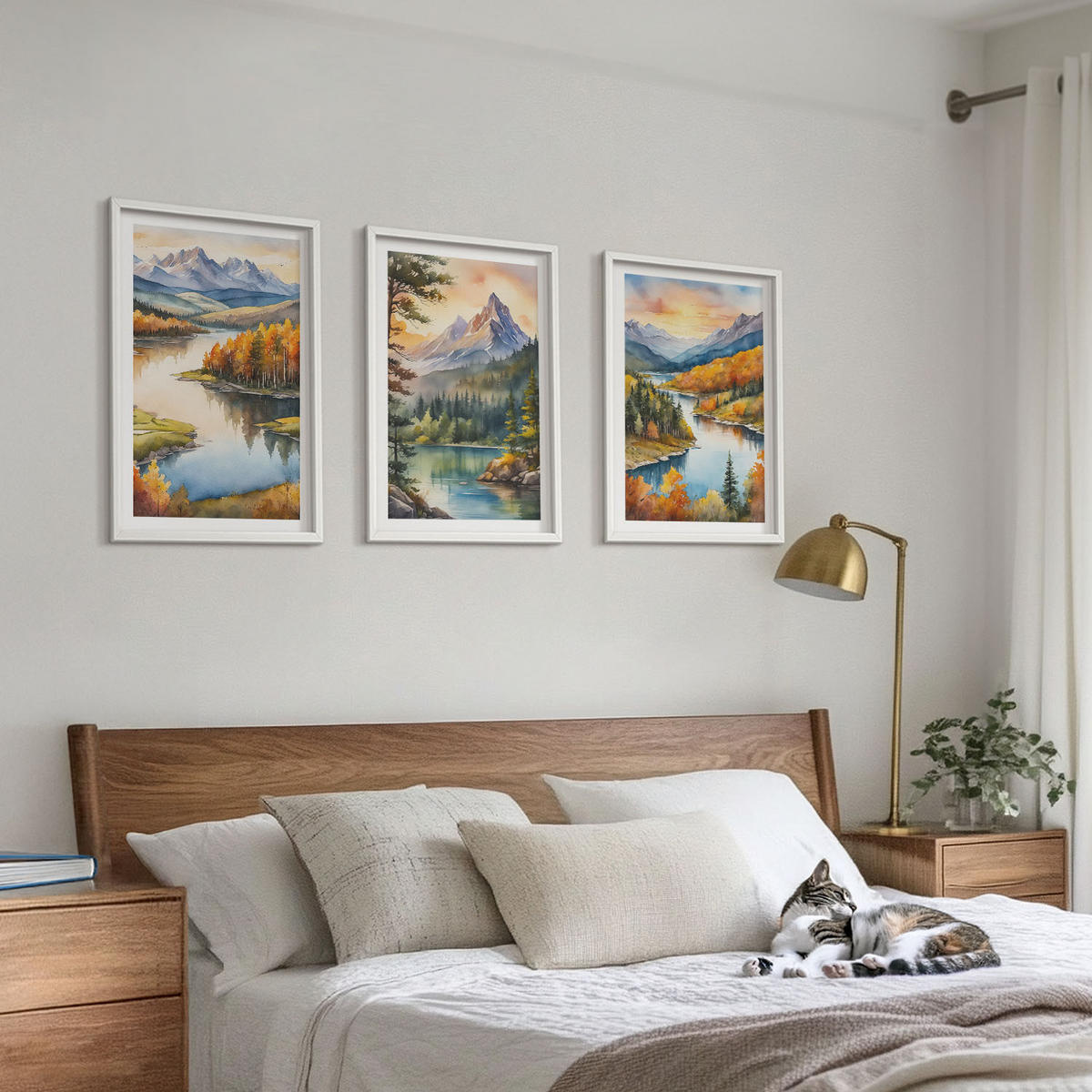 BILDER SET 3er Set - 40x60 cm Weißer Rahmen - Berglandschaften mit einem Fluss - Weiß, Kunststoff (40/60cm) - TULUP