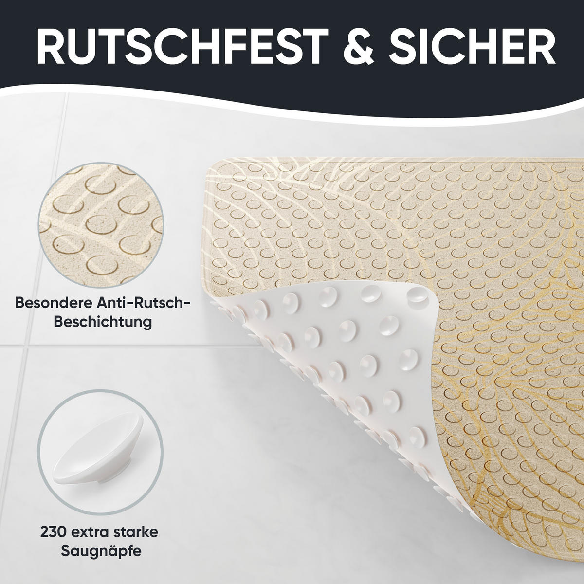 BADEMATTE Hosta - Beige, Kunststoff (53/53cm) - Sanilo