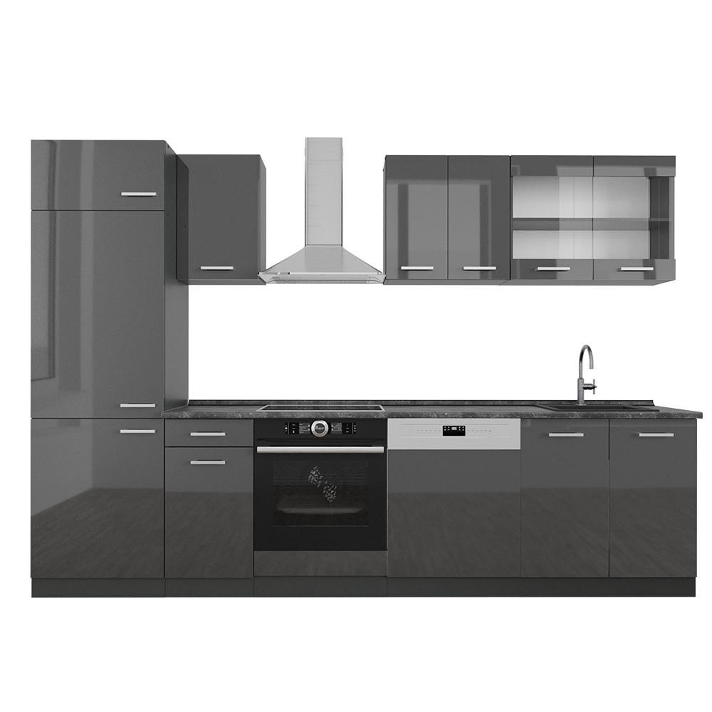 KUHINJSKI BLOK R-Line Antracit visok sijaj/antracit 300 cm , DP Antracit - črna/visok sijaj, leseni material (300/81.6/60cm) - Vicco